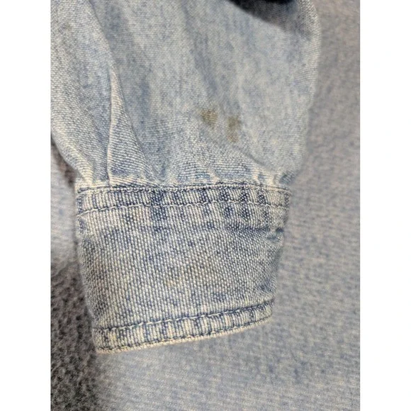 Wrangler Hero Mens Light Wash Denim Button Down Shirt Large Blue Cotton Long Slv - Picture 7 of 12